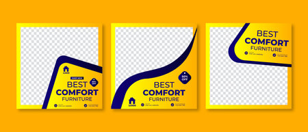 Set of Editable minimal square social media banner template. Suitable for social media posts advertising, announcement, brochure, and web internet ads. Furniture sale poster, homeのイラスト素材