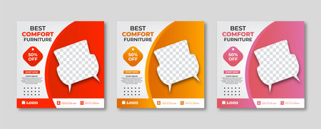 Set of Editable minimal square social media banner template. Suitable for social media posts an ad, advertisements, advertising, announcement, brochure, and web internet ads. homeのイラスト素材