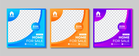 Set of Editable minimal square social media banner template. Suitable for social media posts an ad, advertisements, advertising, announcement, brochure, and web internet ads. homeのイラスト素材