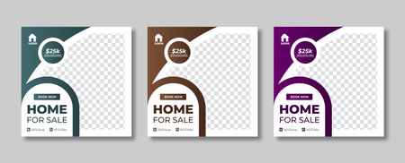 Set of Editable minimal square social media banner template. Suitable for social media posts an ad, advertisements, advertising, announcement, brochure, and web internet ads. homeのイラスト素材