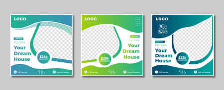 Set of Editable minimal square social media banner template. Suitable for social media posts an ad, advertisements, advertising, announcement, brochure, and web internet ads. homeのイラスト素材