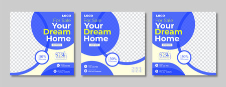 Business real estate social media post square banner template. Furniture social media post templates. Suitable for web banners, advertising, house sale social media posts, web adのイラスト素材