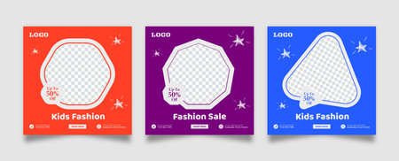 Set of minimal square social media banner template. Social media sale post. Flat and minimalist. Suitable for fashion social media posts and web internet ads.のイラスト素材