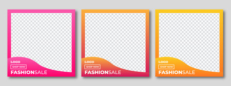 Set of minimal square social media banner template. Social media sale post. Flat and minimalist. Suitable for fashion social media posts and web internet ads.のイラスト素材