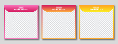 Set of minimal square social media banner template. Social media sale post. Flat and minimalist. Suitable for fashion social media posts and web internet ads.のイラスト素材