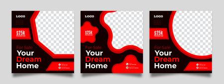 Business real estate social media post square banner template. Furniture social media post templates. Suitable for web banners, advertising, house sale social media posts, web ads,のイラスト素材
