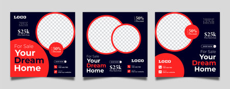 Business real estate social media post square banner template. Furniture social media post templates. Suitable for web banners, advertising, house sale social media posts, web ads,のイラスト素材