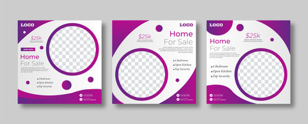 Set of Editable minimal square social media banner template. Suitable for social media posts an ad, advertisements, advertising, announcement, brochure, and web internet ads. homeのイラスト素材