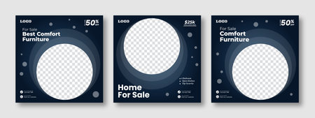 Set of Editable minimal square social media banner template. Suitable for social media posts an ad, advertisements, advertising, announcement, brochure, and web internet ads. homeのイラスト素材