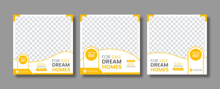 Set of Editable minimal square social media banner template. Suitable for social media posts an ad, advertisements, advertising, announcement, brochure, and web internet ads. homeのイラスト素材