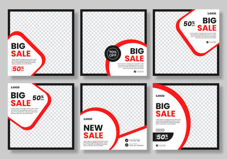 Set of minimal square social media banner template. Social media sale post. Flat and minimalist. Suitable for fashion social media posts and web internet ads.のイラスト素材