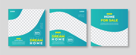 Set of Editable minimal square social media banner template. Suitable for social media posts an ad, advertisements, advertising, announcement, brochure, and web internet ads. homeのイラスト素材