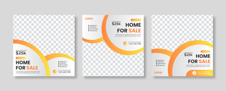Set of Editable minimal square social media banner template. Suitable for social media posts an ad, advertisements, advertising, announcement, brochure, and web internet ads. homeのイラスト素材
