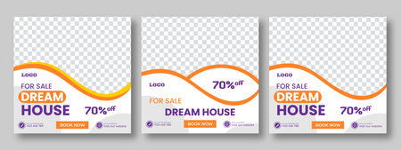 Set of Editable minimal square social media banner template. Suitable for social media posts an ad, advertisements, advertising, announcement, brochure, and web internet ads. homeのイラスト素材