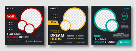 Set of Editable minimal square social media banner template. Suitable for social media posts an ad, advertisements, advertising, announcement, brochure, and web internet ads. homeのイラスト素材