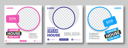 Set of Editable minimal square social media banner template. Suitable for social media posts an ad, advertisements, advertising, announcement, brochure, and web internet ads. homeのイラスト素材