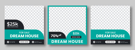 Set of Editable minimal square social media banner template. Suitable for social media posts an ad, advertisements, advertising, announcement, brochure, and web internet ads. homeのイラスト素材