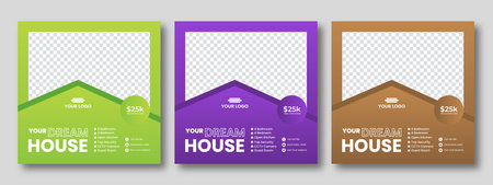 Business real estate social media post square banner template. Furniture social media post templates. Suitable for web banners, advertising, house sale social media posts, web ads,のイラスト素材