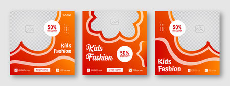 Kids fashion sale minimal square social media banner template. Social media sale post. Yellow and White background color with stripe line shape. Suitable for social media posts andのイラスト素材