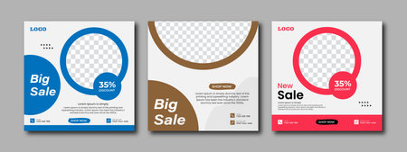 Set of minimal square social media banner template. Social media sale post. Flat and minimalist. Suitable for fashion social media posts and web internet ads.のイラスト素材