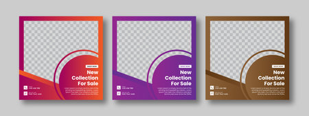 Set of minimal square social media banner template. Social media sale post. Flat and minimalist. Suitable for fashion social media posts and web internet ads.のイラスト素材