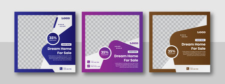 Business real estate social media post square banner template. Furniture social media post templates. Suitable for web banners, advertising, house sale social media posts, web ads,のイラスト素材