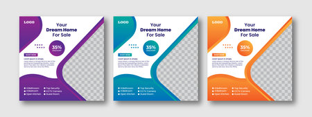 Business real estate social media post square banner template. Furniture social media post templates. Suitable for web banners, advertising, house sale social media posts, web ads,のイラスト素材
