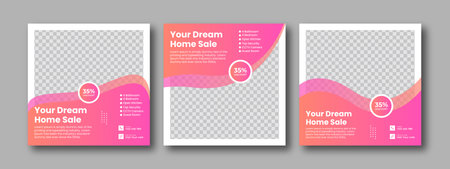 Business real estate social media post square banner template. Furniture social media post templates. Suitable for web banners, advertising, house sale social media posts, web ads,のイラスト素材