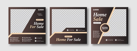 Business real estate social media post square banner template. Furniture social media post templates. Suitable for web banners, advertising, house sale social media posts, web ads,のイラスト素材