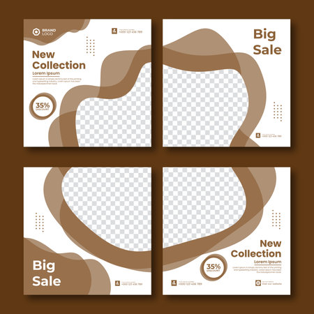 Set of minimal square social media banner template. Social media sale post. Flat and minimalist. Suitable for fashion social media posts and web internet ads.のイラスト素材
