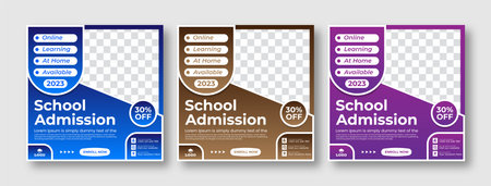 School admission square banner. Suitable for back-to-school social media pack template educational banner and social media post template and web banner.のイラスト素材
