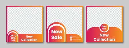 Set of minimal square social media banner template. Social media sale post. Flat and minimalist. Suitable for fashion social media posts and web internet ads.のイラスト素材