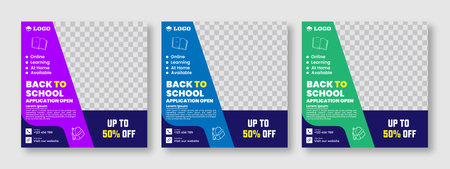 School admission square banner. Suitable for back-to-school social media pack template educational banner and social media post template and web banner.のイラスト素材