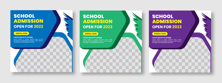 School admission square banner. Suitable for back-to-school social media pack template educational banner and social media post template and web banner.のイラスト素材