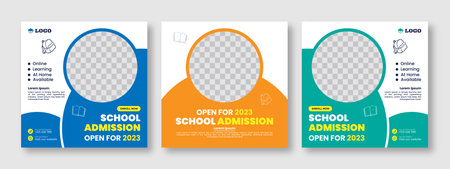 School admission square banner. Suitable for back-to-school social media pack template educational banner and social media post template and web banner.のイラスト素材