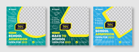 School admission square banner. Suitable for back-to-school social media pack template educational banner and social media post template and web banner.のイラスト素材