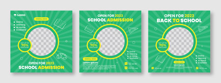 School admission square banner. Suitable for back-to-school social media pack template educational banner and social media post template and web banner.のイラスト素材