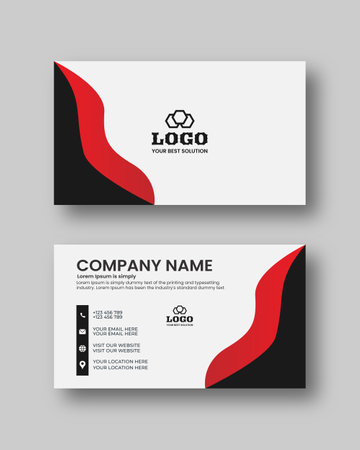 Flat and minimal Business Card Creative and Eligen Business Card Template. Minimal visiting card design template. Black and red color Business Cardのイラスト素材