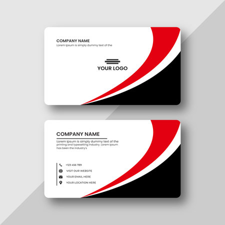 Flat and minimal Business Card Creative and Eligen Business Card Template. Minimal visiting card design template. Black and red color Business Cardのイラスト素材