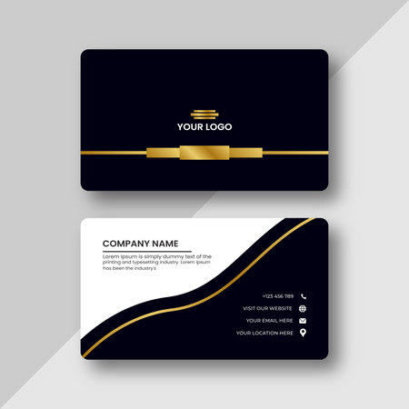 Modern Futuristic business card design. Visiting cards for business and personal use. Modern shape with abstract silver. Luxury dark background. Vector illustration print template.のイラスト素材