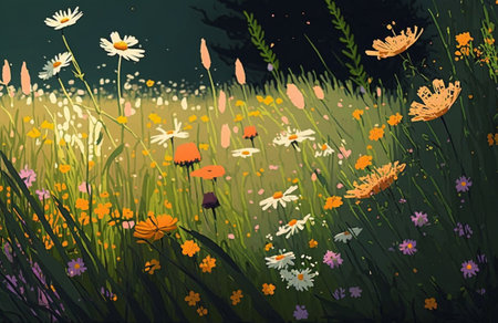 Wildflowers in the meadow. Vector illustration for your designの素材
