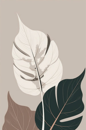 Monstera leaves on a beige background. Vector illustration. EPS 10の素材