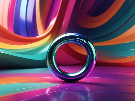 3d render of abstract colorful background with rings. 3d illustrationの素材