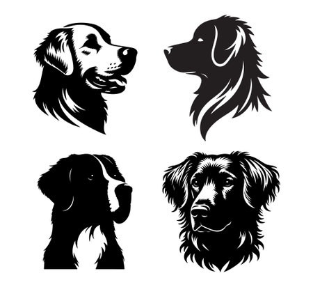 set of vector portraits of dogs in black and white colors on a white backgroundのイラスト素材