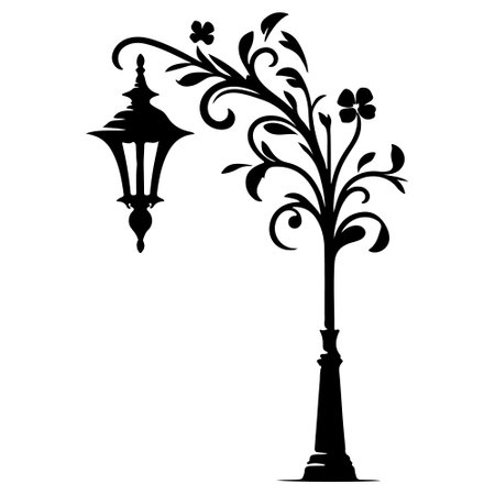 Lamppost with floral ornament on a white background. Vector illustrationのイラスト素材