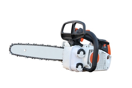 Chain saw separately on a white backgroundの写真素材