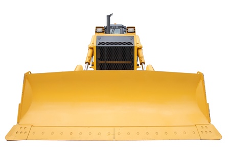 The modern yellow bulldozer isolated on a white backgroundの写真素材