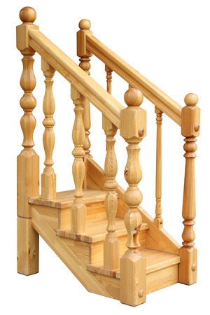 Fragment of a wooden ladder isolated on a white backgroundの写真素材