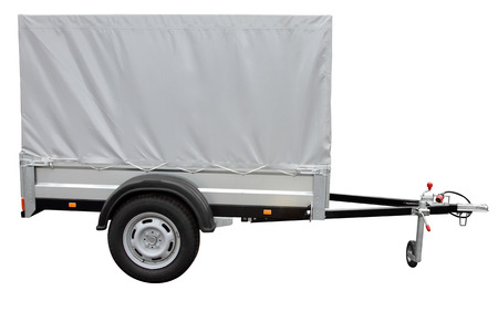 Grey car trailer, isolated on white background
