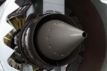 The exhaust nozzle of a modern turbofan aircraft engine.